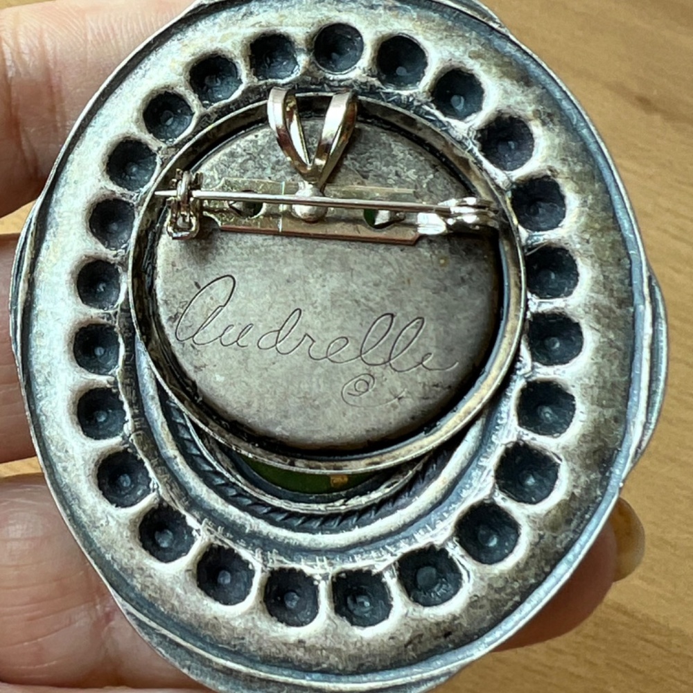 VINTAGE CHINESE EXPORT STERLING CARVED PEKING GLASS STATEMENT PENDANT PIN BROOCH - Picture 8 of 16